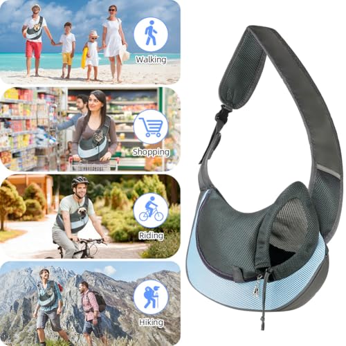 Dog Sling Carrier, Mesh Breathable Puppy Sling with Soft Adjustable Widen Padded Strap, Hand-Free Dog Purse Carriers for Small Dogs Cats, Pet Carrier Backpack for Travel Outdoor, Blue - color: Single Bag-Sky Blue-Large