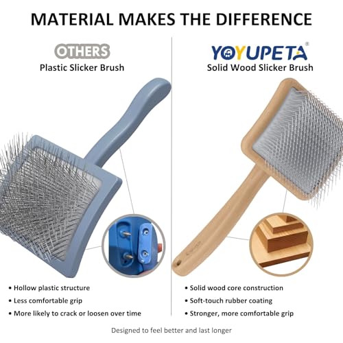 Large Slicker Brush, 2PCS Doodle Grooming Kit with Comb, Natural | With two leather protective covers; ideal for Poodles, Labradoodles; extra long pin; premium wooden handle; removes mats. - color: Natural