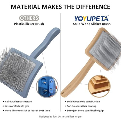 Large Slicker Brush, 2PCS Doodle Grooming Kit with Comb, Natural | With two leather protective covers; ideal for Poodles, Labradoodles; extra long pin; premium wooden handle; removes mats. - color: Natural