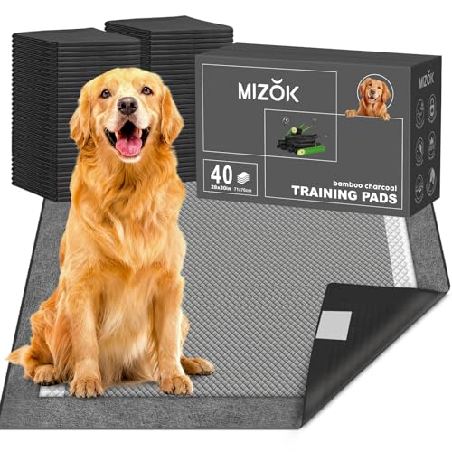 MIZOK Pee Pads for Dogs Charcoal, 28x30in Large Wee Wee Pads for Dogs, Superior Odor Protection, Super Absorbent & Leak-Proof, Puppy Pads with Adhesive Tabs, Thick & Heavy (40 Count) - size: Large 28"x30" 40 Count
