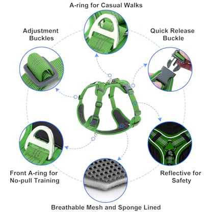 Plutus Pet No Pull Dog Harness, Release at Neck, Soft Padded, Reflective Adjustable Dog Vest Harness for Small, Medium, Large Dogs(Green, S) - color: Green, size: S