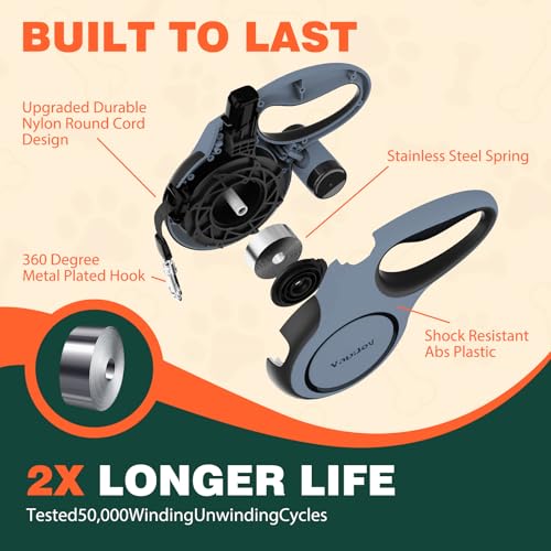 Retractable Dog Leash, 16ft Heavy Duty Retractable Pet Leash with Poop Bag Holder, 360° Tangle-Free for Small Medium Large Dogs Up to 66lbs, Anti-Slip Handle, One-Handed Brake Pause Lock（Gray） - color: Gray, size: 16ft up to 66lbs