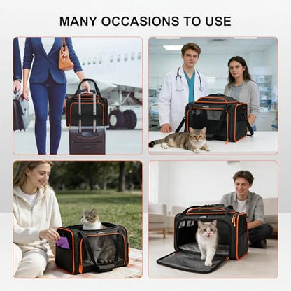Cat Carrier Soft Expandable Pet Carrier Top & Sides Expandable Airline Approved 360° Ventilation Soft-Sided Cat Carriers Pet Travel Bag with Breathable Mesh Built-in Safety Leash & Reversible Cushion - color: Black