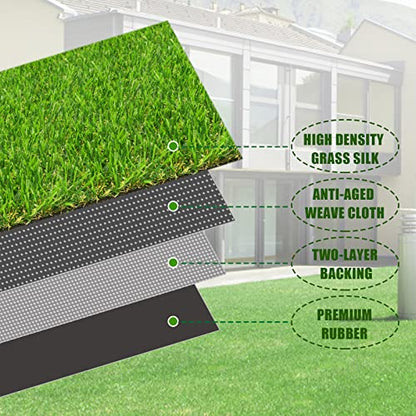 FREADEM Artificial Grass Turf for Pet Dogs 3' x 5', Fake Grass Lawn with Drain Holes, Indoor Outdoor Synthetic Grass Mat for Garden Gym Patio Balcony Playground Backyard, Height 0.8 Inch - size: 3' x 5'