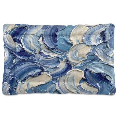 Ocean Waves Pattern Pet Bed Mat for Dogs and Cats, Soft Washable Crate Pad with Non-Slip Bottom, Cozy Bed Cushion for Small Medium Large Pets, 24x36 Inch - size: Medium