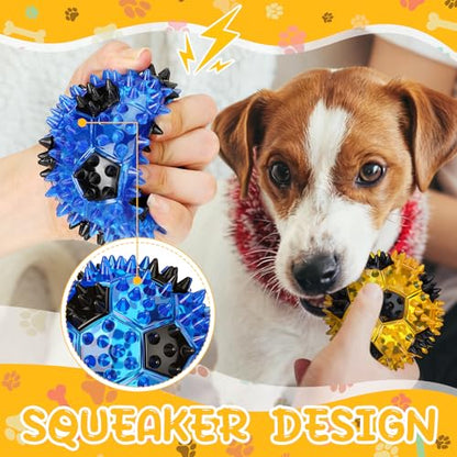 Gemscream 6 Pcs 3.4'' Spiky Squeaker Soccer Ball Dog Toy for Medium Large Dogs Heavy Duty Rubber Chew Toys for Aggressive Chewers Spiky Ball Fetch for Training Clean Teeth Outdoor - style: Soccer