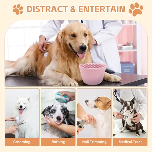 Dog Lick Bowl,Anxiety Relief Non-Slip Silicone Treat Bowl,Durable Anti-Choking Long-Lasting Enrichment Slow Feeder Licking Mat for Small Medium Large Breed,Freezable BPA Free Silicone Dishwasher Safe - color: Pink, size: M-L
