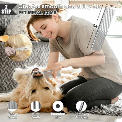 Bonteck Dog Slicker Brush for Dogs Grooming Kit 5PCS | Large Dog Brush for Goldendoodles Poodles Doodles | Long Pin Haired Brush | Poodle Brushes and Comb (Black) - color: Black