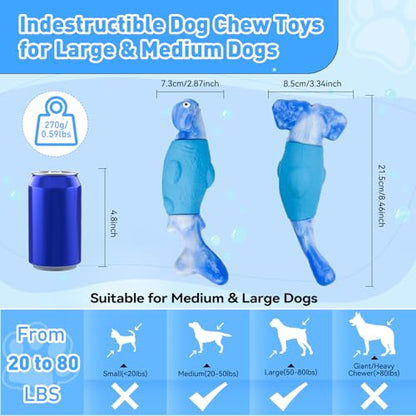 BIKIISEN Dog Toys for Aggressive Chewers, Interactive Dog Chew Toy for Large Dogs, Indestructible Squeaky Toys to Keep Them Busy, Tough Toys for Medium/Large Dogs Blue - color: Blue