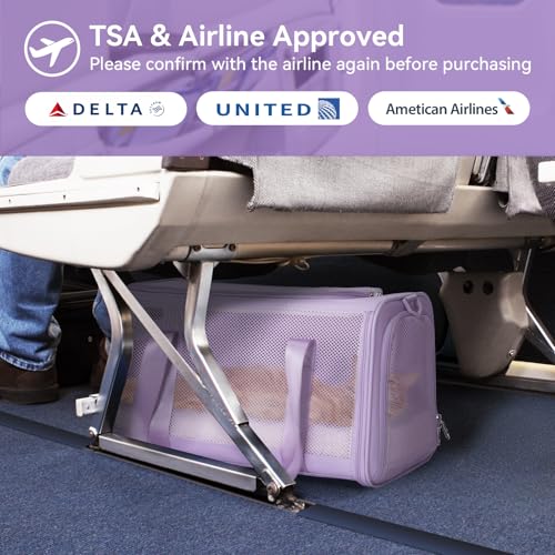 PETSFIT Soft-Sided Cat Carrier with Patented Safety Buckles, Lockable Zippers & Safety Tether,Escape-Resistant Travel Pet Carrier for Car Rides & Vet Visits, Airline Approved Under-Seat, Up to 12 lbs - color: Purple, size: 18.0"L x 11.0"W x 11.0"H