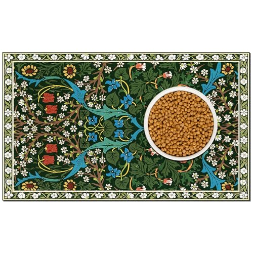 Pet Dog Cat Food Mat, Dark Flowers Dog Bowl Mats, 17 * 30 in | Absorbent, Quick Dry, Non Slip Rubber Backing, Cat Placemats Feeding Mat, Floors Indoor Puppy Accessories Supplies - color: Dark Green, size: 30"L x 17"W