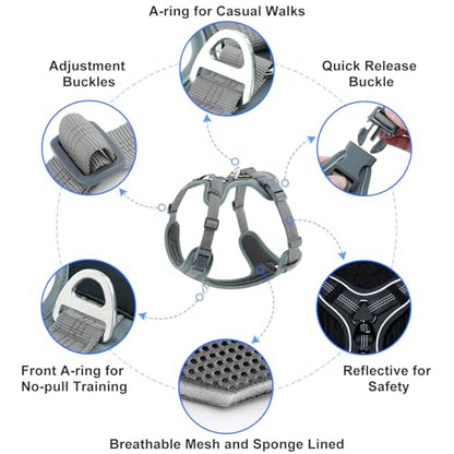 Plutus Pet No Pull Dog Harness, Release at Neck, Soft Padded, Reflective Adjustable Dog Vest Harness for Small, Medium, Large Dogs(Gray,M) - color: Gray, size: M