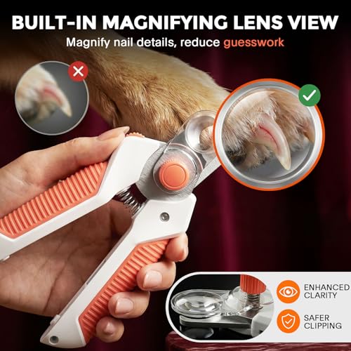 Dogs & Cats Nail Clippers with Light – Safety Guard Pet Nail Trimmer Reveals the Quick, Stainless Steel Blades, Beginner Friendly Grooming Tool for Home Use, Suitable for Small, Medium & Large Pets - color: Orange