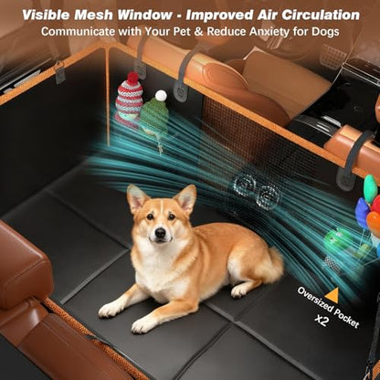 Gusil Back Seat Extender for Dogs: Mobile Cozy Pet Den! Skin-Safe Padding, Heavy-Duty PU Leather with Hard Bottom, 450lb Capacity-Waterproof, Non-Slip, 45% More Space (Fits Cars, SUVs & Small Trucks)