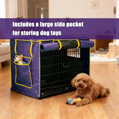 48-Inch Purple Dog Crate Cover – Light-Blocking Protective Cover with Roller Shades, Sound-Dampening Sunshade for Wire Kennels, Features Breathable Side Window (Cover Only) - color: Purple, size: 48.0"L x 30.0"W x 33.0"H