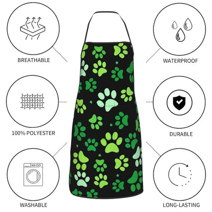 Dog Grooming Waterproof Apron with 2 Pockets, Cute Animals Puppy Dog Pets Apron - color: Green