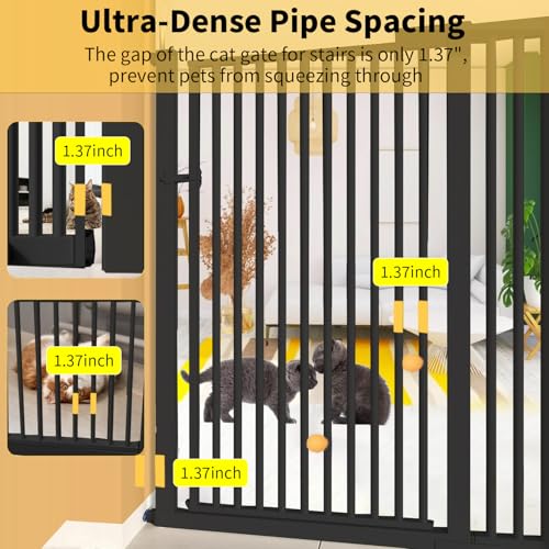 55.1 inch Extra Tall Pet Gate, Extra Wide 29.92"- 43" Adjustable Dog Gates, Pressure Mounted Walk Through Swing Safety Tall Cat Gate for Doorways, Stairs, Kitchen(Black) - color: Black