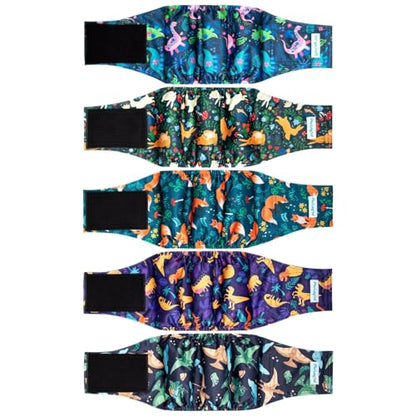 Paw Legend Washable Dogs Diapers Male Dog Belly Bands for Male Dogs Diapers Reusable Puppy & Doggie Diapers Male (5 Pack, Large) - color: Dinosaur, size: Large