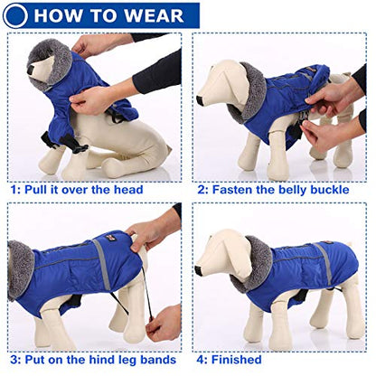 QBLEEV Warm Dog Coat - Reflective & Waterproof Winter Jacket, Turtleneck Pet Clothes with Thick Fleece Lining for Small to Large Dogs - color: Blue, size: Medium