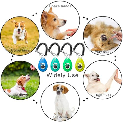 Pet Training Clicker with Wrist Strap - Dog Training Clickers for Puppy, Cat, Potty, Bird, Horse, Pet, Trainer Training Tools, Behavior Aids (Aqua + Jade Green + Blue + Lime Green)