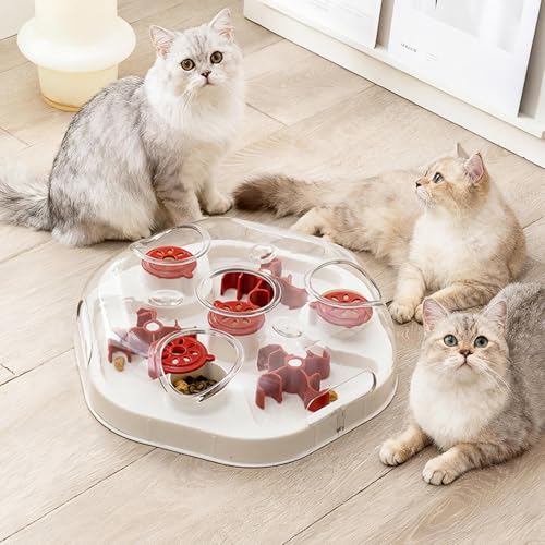 Dog Treat Puzzle - Slow Feeding Game, Sliding Treat Dispenser Toy, Motivating Food Plate | Entertaining Home Play Boredom Relief Puppy Kitten Medium Large Breed Interactive Training Feeder - color: Red