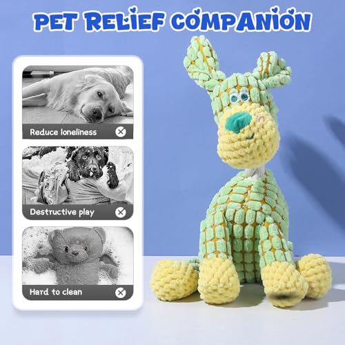 2025 New Dog Toys, Indestructible Plush Dog Toy, Dogs Toys for Aggressive Chewers, Dogs Squeaky Chew Toy for Indoor Pups Teething (Brown+Blue) - color: Brown+Blue
