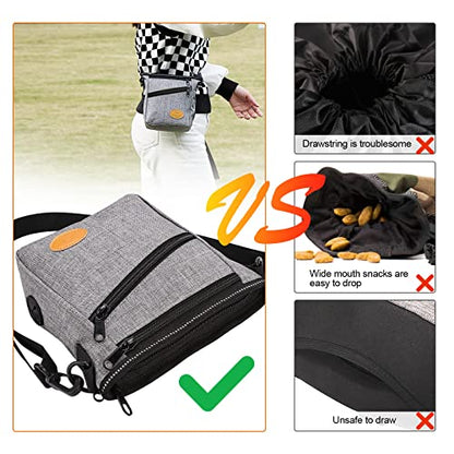Ownpets Dog Training Pouch with Silicone Liner, Pet Treat Training Pouch with Collapsible Bowl, Shoulder Strap & Waist Strap, 4 Ways to Wear, Walking Fanny Pack for Dog Training - Grey - color: Grey