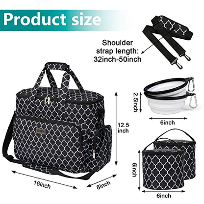 BAGLHER Dog Travel Bag, Pet Travel Bag (ALL Pet Travel Supplies), With 2 Pet Food Containers and 2 Collapsible Silicone Bowls; Essential Kits for Pet Travel DLblack - color: DLblack, size: Large