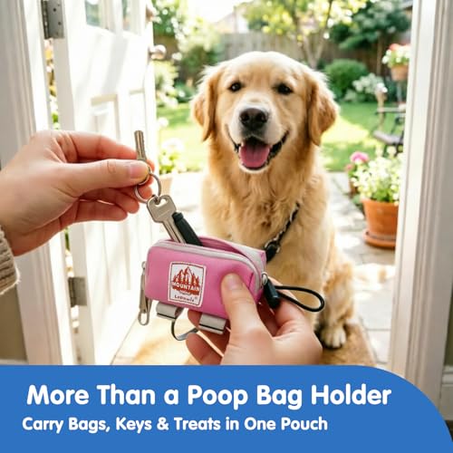 Dog Poop Bag Holder Zippered Pouch, Portable Waste Bag Dispenser with 1 Metal Clip, Fashion Color Matching Canvas Holder for Leashes - Pink - color: Pink
