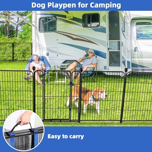 ADAVIN Tall Garden Fence with Gate,40 in(H) 4 Panels Animal Barrier Fence, Black Heavy Duty Iron Metal Fencing Border, Indoor or Outdoor Dog Playpen, No Dig RV Fencing for Yard. Total 8.9 FT(L) - size: 4panels-40in(H)×8.9ft(L)
