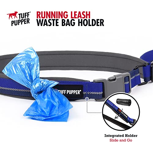 Tuff Pupper Hands Free Bungee Dog Leash | Lightweight for Running Jogging Walking | Adjustable Padded Waist Belt (24-50 inch) | Bungee Stretch 3 to 6 Feet | Strong Ballistic Nylon w/Reflective Strips - color: Blazing Blue