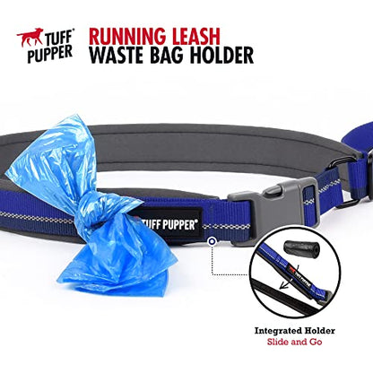 Tuff Pupper Hands Free Bungee Dog Leash | Lightweight for Running Jogging Walking | Adjustable Padded Waist Belt (24-50 inch) | Bungee Stretch 3 to 6 Feet | Strong Ballistic Nylon w/Reflective Strips - color: Blazing Blue