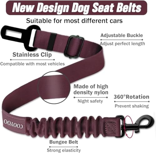 COOYOO Dog Seat Belt,Retractable Dog Car Harness Seat Belt for Car Adjustable Nylon Pet Safety Seat Belts Heavy Duty & Elastic Bungee Buffer - color: 11-Fuchsia