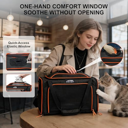 Cat Carrier Soft Expandable Pet Carrier Top & Sides Expandable Airline Approved 360° Ventilation Soft-Sided Cat Carriers Pet Travel Bag with Breathable Mesh Built-in Safety Leash & Reversible Cushion - color: Black