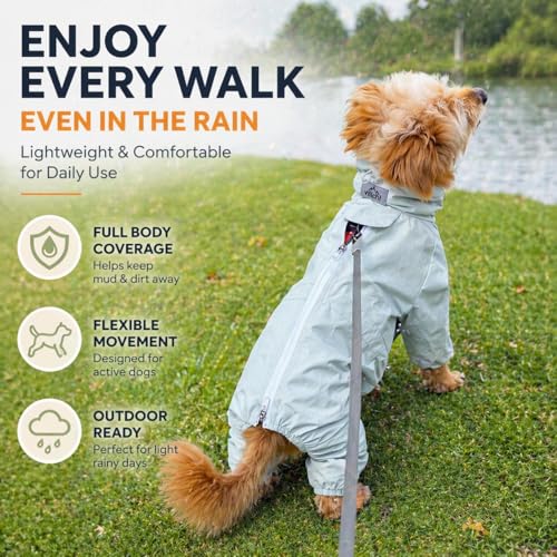 Dog Raincoat with Full Leg Coverage, Waterproof & Lightweight Rain Jacket for Small Dogs, Keep Belly & Legs Dry, Harness Compatible, Reflective Safety, with Storage Bag (Small) - size: Small