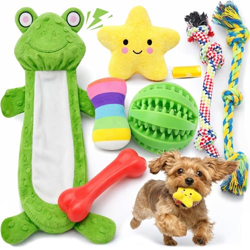 LOYEE 8 Pack Puppy Toys for Small Dogs, Luxury Dog Chew Toys with Squeaky Plush Toys, Rope Toys and Ball, Teething Toys for Puppy Supplies - style: 8 - Pack Frog