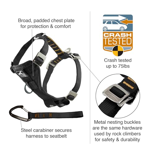 Kurgo Enhanced Strength Tru-Fit Dog Car Harness - Pet Travel Safety Harness - Crash Test Certified Fit - Five Point Adjustment - Secure Buckle - Padded Chest - Black - X-Large