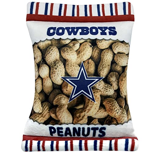 Pets First NFL Dallas Cowboys Crinkle FINE Plush Dog & CAT Squeak Toy - Cutest Stadium Peanuts Snack Plush Toy for Dogs & Cats with Inner Squeaker & Beautiful Baseball Team Name/Logo Small - color: Dallas Cowboys, style: STADIUM PEANUTS SNACK
