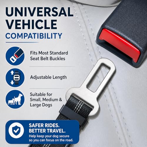 GoodStay Dog Seat Belt for Cars, Adjustable Pet Car Seat Belt, Heavy Duty Nylon Safety Leash with Shock Absorbing Bungee, Universal Seat Belt Clip for Small, Medium & Large Dogs