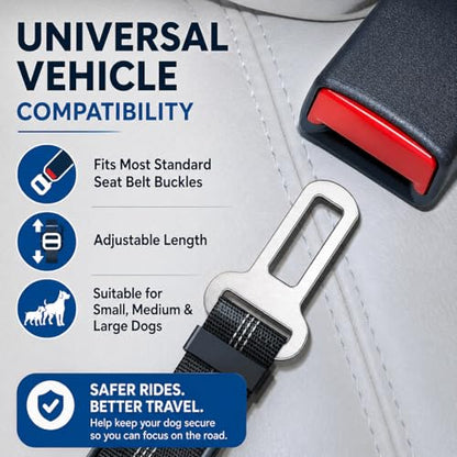 GoodStay Dog Seat Belt for Cars, Adjustable Pet Car Seat Belt, Heavy Duty Nylon Safety Leash with Shock Absorbing Bungee, Universal Seat Belt Clip for Small, Medium & Large Dogs