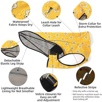 Mile High Life Dog Raincoat, Adjustable Waterproof Reflective Rain Jacket for Small Medium Large Dogs, Lightweight Breathable Pet Rain Coat with Leash Hole(Yellow Sun,XXS Chest 16-19") - color: Yellow Sun, size: XXS Chest 16"-19"