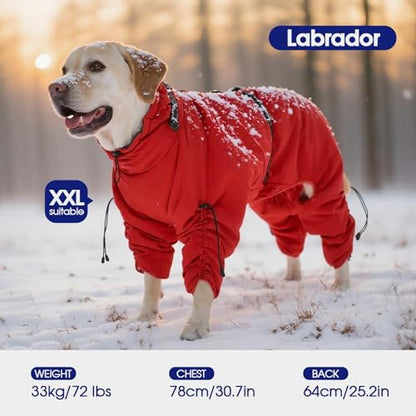 FUAMEY Full Body Dog Coat,Warm Dog Fleece Jackets with Harness Built in Windproof Dogs Snowsuit Zip up Pet Four Legged Pets Jumpsuit Winter Outfit Cold Weather Coats for Large Dogs Red L - color: Red, size: Large