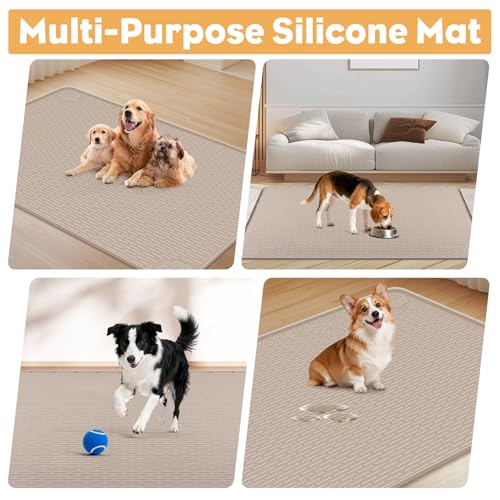 57" x40" Pee Pad Holder for Dogs Puppy Pad Holder Extra Large Silicone Pee Tray for Dog Training Floor Protection Raised Edge Dog Potty Tray, No Pee Pads(Khaki) - color: 57" X40" Khaki