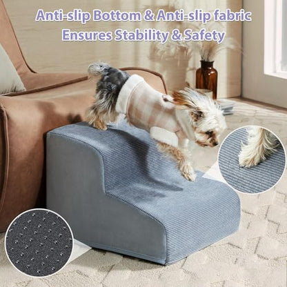 LEXTRO Dog Stairs for Small Dogs, 2-Steps Dog Ramp for Couch, Pet Stairs with Highly Supportive Foam and Non-Slip Bottom, Pet Steps for Cat & Doggie (High 11.8 Inch)