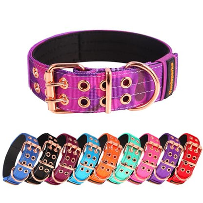 Heavy Duty Tactical Dog Collar with Neoprene Padded and Metal Buckle, Reflective Nylon for Medium to Large Dogs(Purple Camo, Medium) - color: Purple Camo, size: Medium (Pack of 1)
