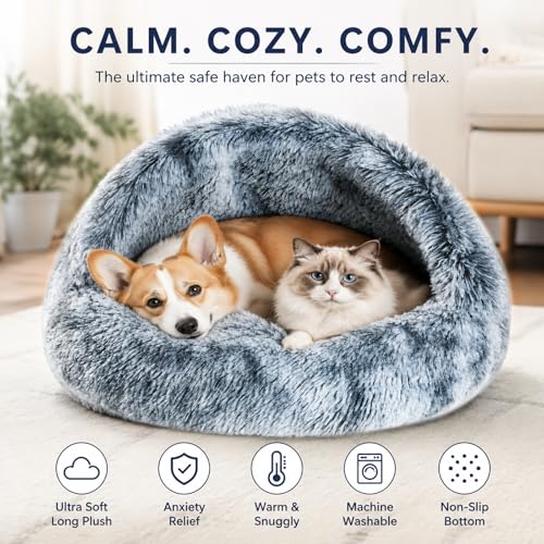 Large Cat Cave Bed for Indoor Cats & Small Dogs, Covered Pet Bed House, Semi-Enclosed Cat Bed with Non-Slip Bottom, Cozy Calming Pet Cave, Machine Washable Dog and Cat Bed, 25.5 Inch (25.5") - size: 25.5"