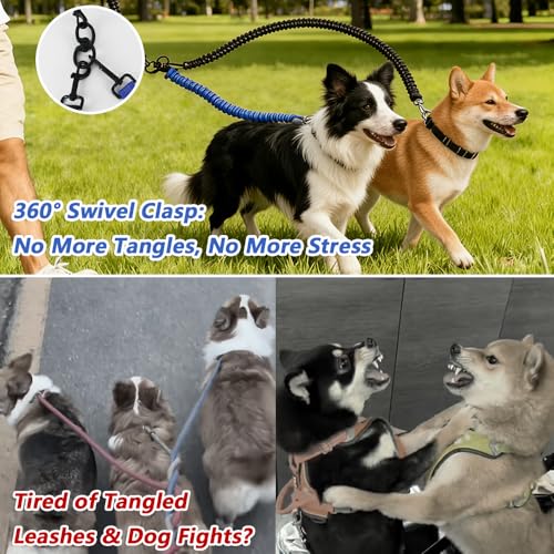 16.4ft Dual Retractable Dog Leash for Medium Dogs 35–55 lbs, USB Rechargeable LED Light, 360° Tangle-Free, Detachable Front Lead & Emergency Ready, Reflective Elastic(Black) - color: Black