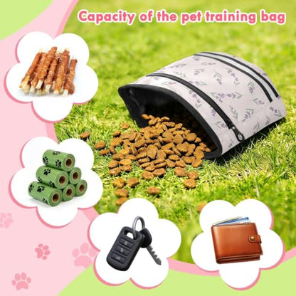 Lavender Water-Resistant Dog Treat Pouch, 3 Ways to Wear Treat Bag with Magnetic Closure & Reflective Strip, Hands-Free for Pet Training, Walking