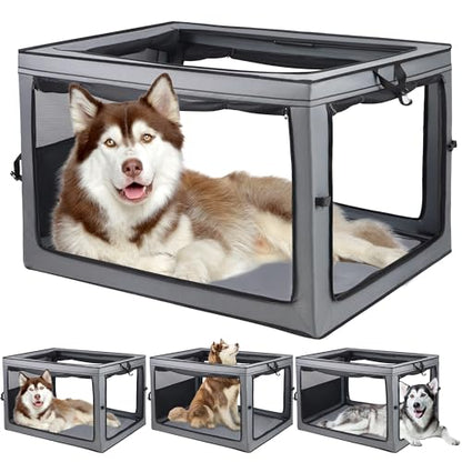 Portable Dog Crate Soft Dog Crate 22",30",36",42" Foldable Basic Dog Crates Easy Set-up, Light, Sturdy, Comfy，Collapsible Crate for Home and Travel (42Inch) - size: 42.0"L x 31.0"W x 31.0"H