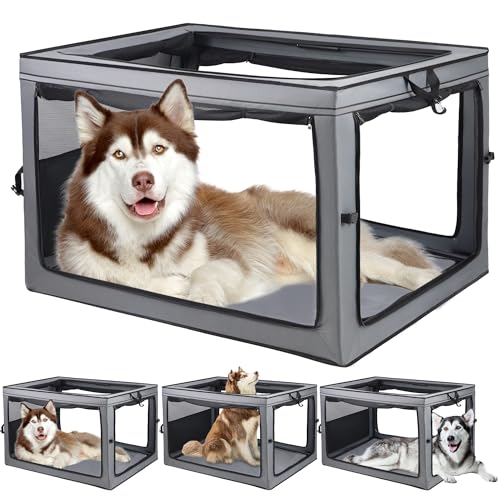 Portable Dog Crate Soft Dog Crate 22",30",36",42" Foldable Basic Dog Crates Easy Set-up, Light, Sturdy, Comfy，Collapsible Crate for Home and Travel (42Inch) - size: 42.0"L x 31.0"W x 31.0"H